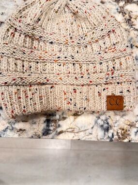 C.C women’s  Cream Knit Beanie with Multi Speckles